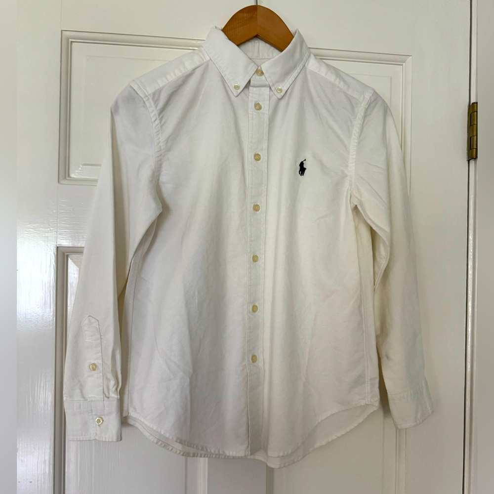 Ralph Lauren boys white oxford button down.  Size medium (10-12).